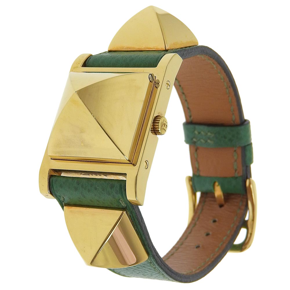 HERMES Watches Quartz ME1.201 Plated Gold , Leather gold Medor White dial Women