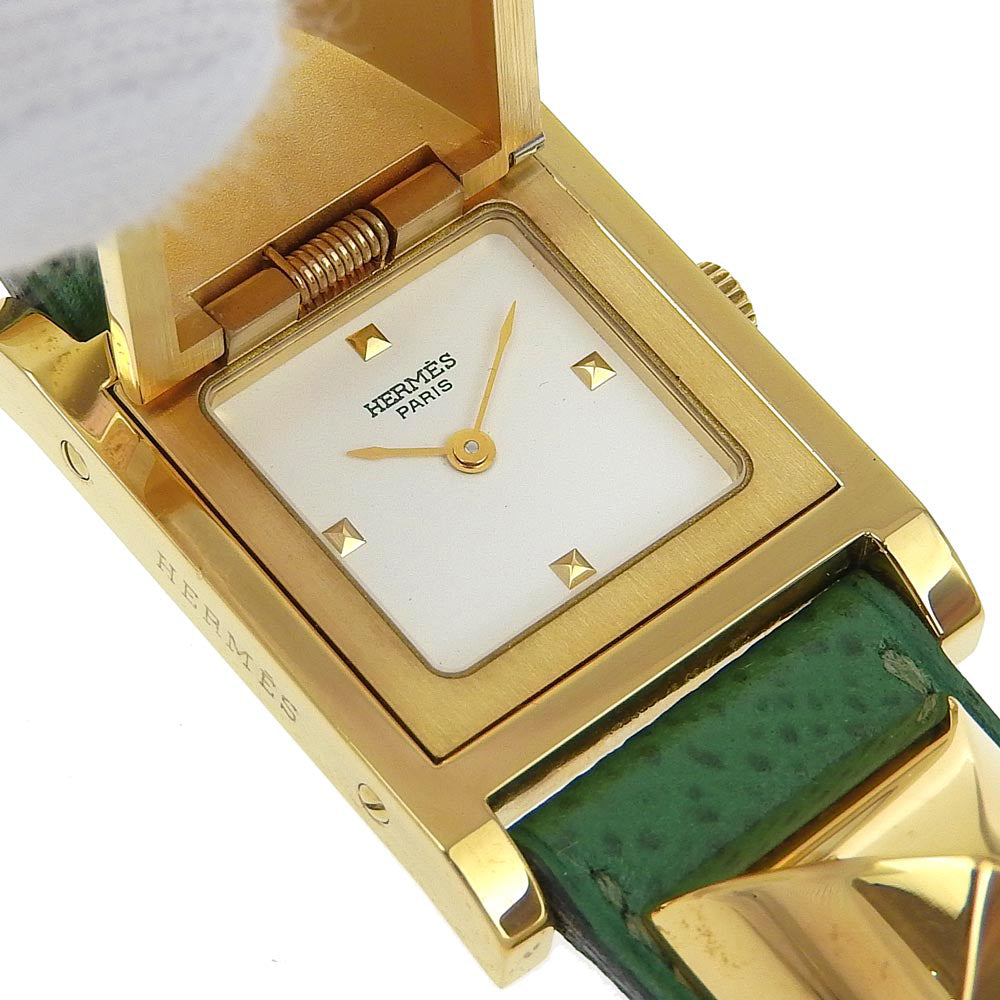 HERMES Watches Quartz ME1.201 Plated Gold , Leather gold Medor White dial Women