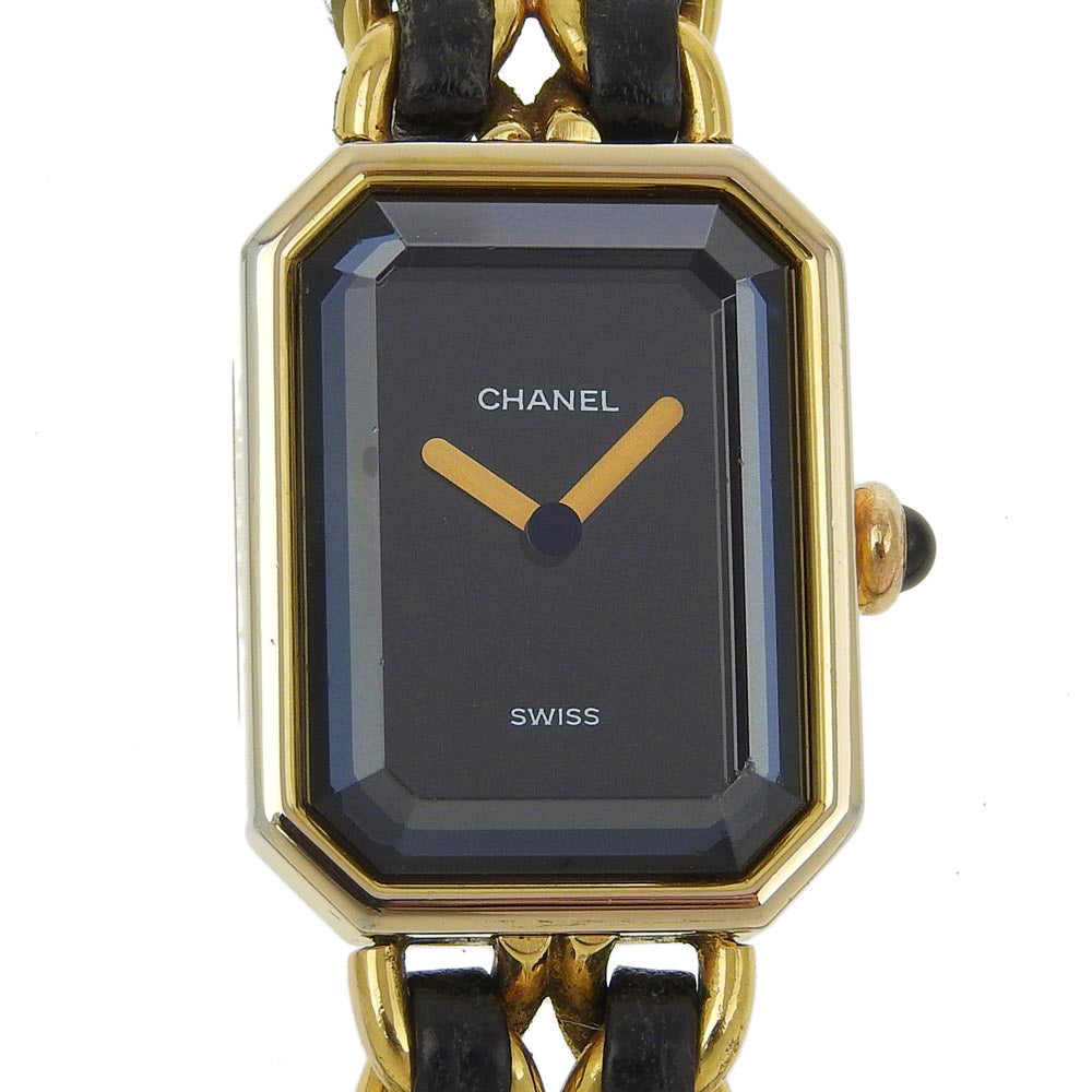 CHANEL Watches Quartz Plated Gold , Leather black Premiere L black dial Women