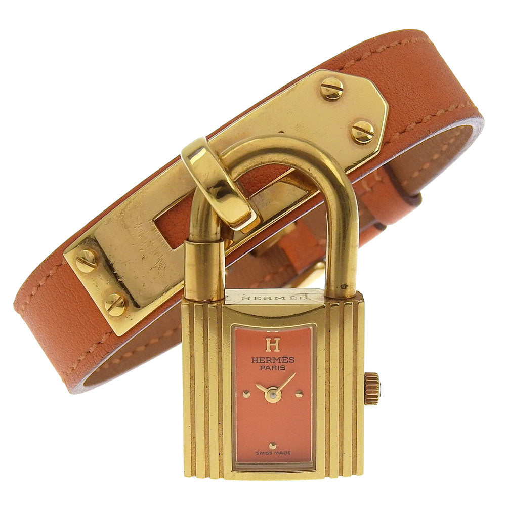 HERMES Watches Quartz Plated Gold , Leather Orange Kelly watch Orange dial