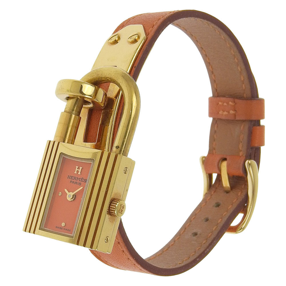 HERMES Watches Quartz Plated Gold , Leather Orange Kelly watch Orange dial