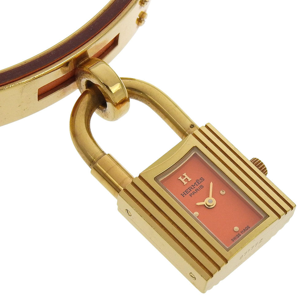 HERMES Watches Quartz Plated Gold , Leather Orange Kelly watch Orange dial