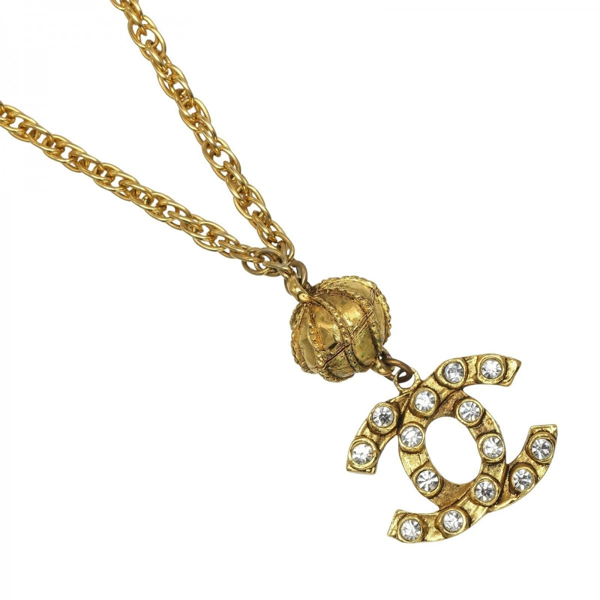 CHANEL Necklace Plated Gold, Rhinestones gold COCO Mark vintage