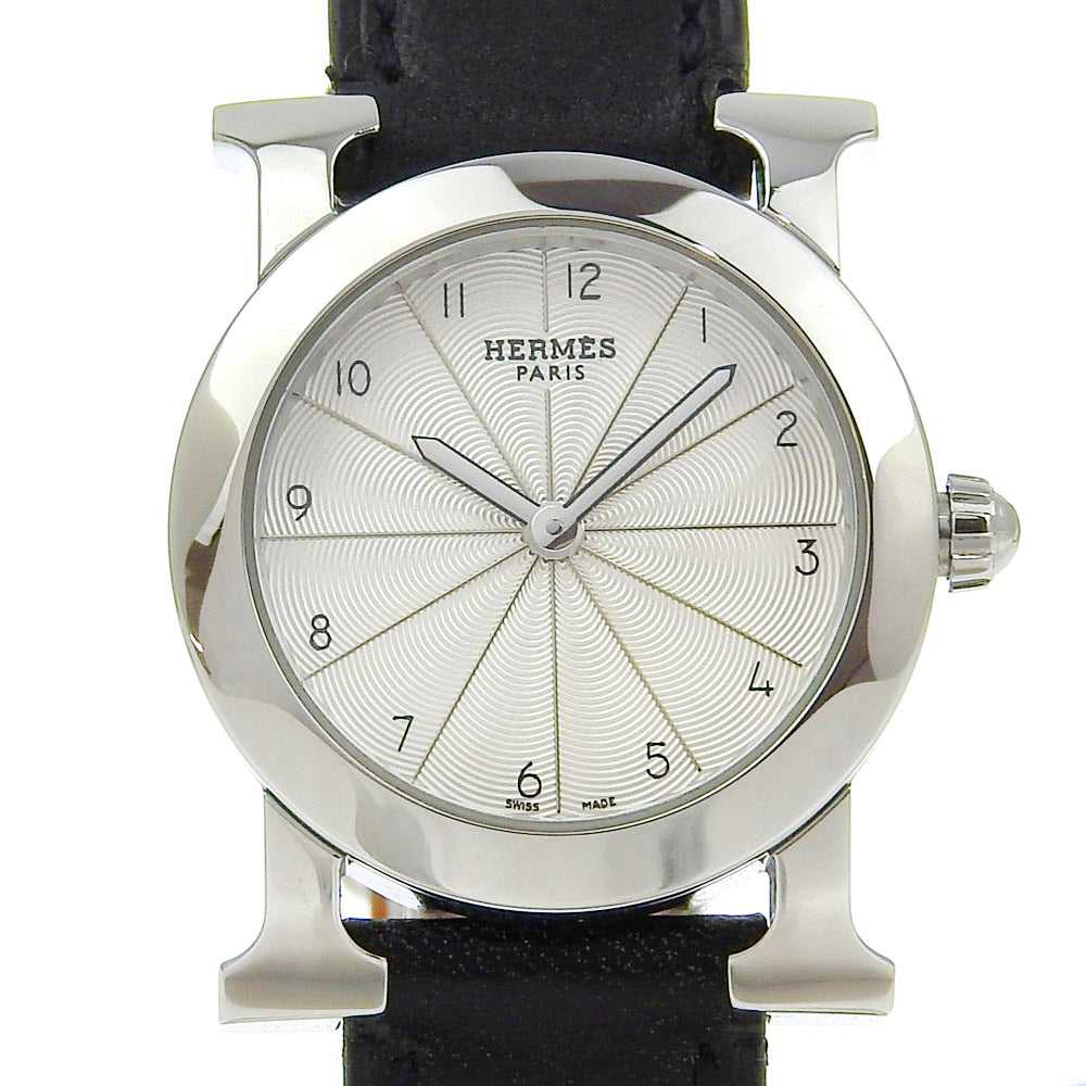 HERMES Watches Quartz HR1.210 Stainless Steel , Embossed Leather Silver H watch Rondo Silver dial Women
