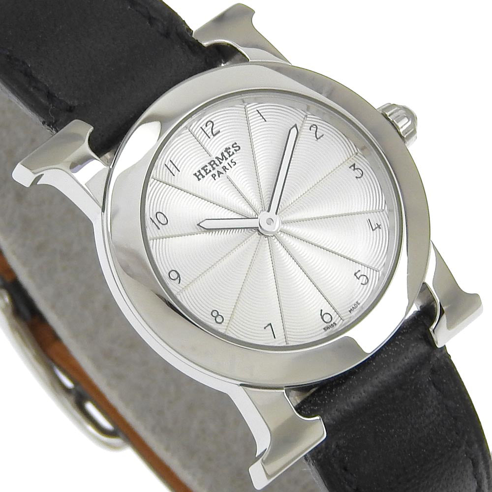 HERMES Watches Quartz HR1.210 Stainless Steel , Embossed Leather Silver H watch Rondo Silver dial Women