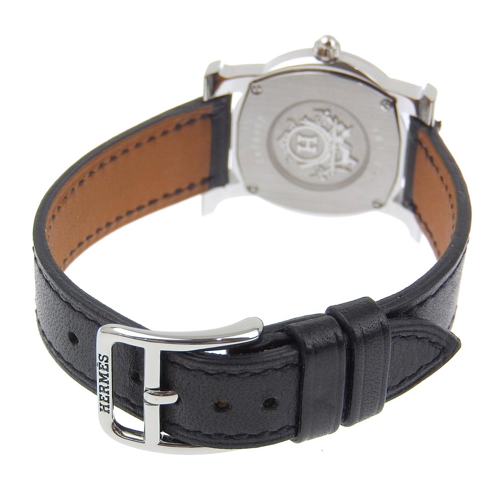 HERMES Watches Quartz HR1.210 Stainless Steel , Embossed Leather Silver H watch Rondo Silver dial Women