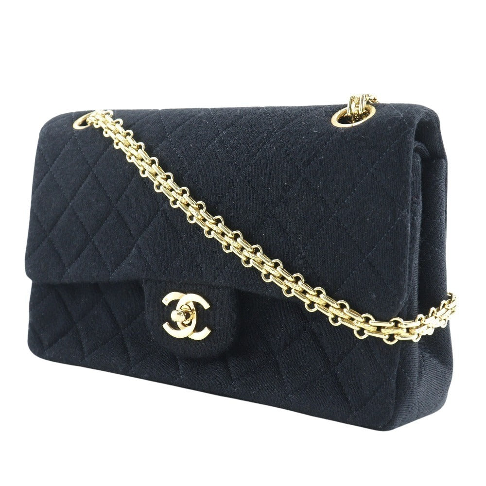 CHANEL Shoulder Bag Jersey black Matrasse ChainShoulder