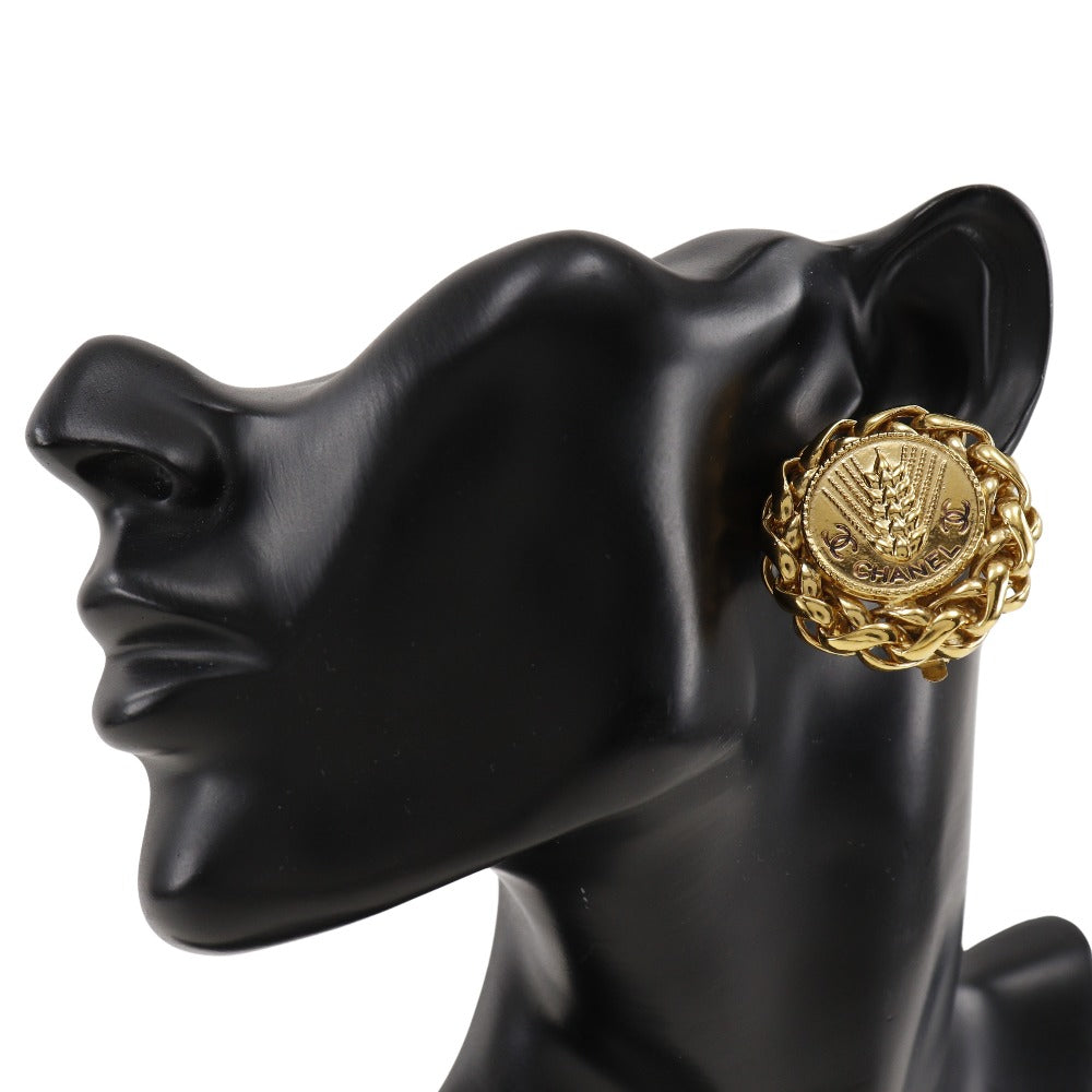 CHANEL Earring Plated Gold gold vintage Rice motif Women