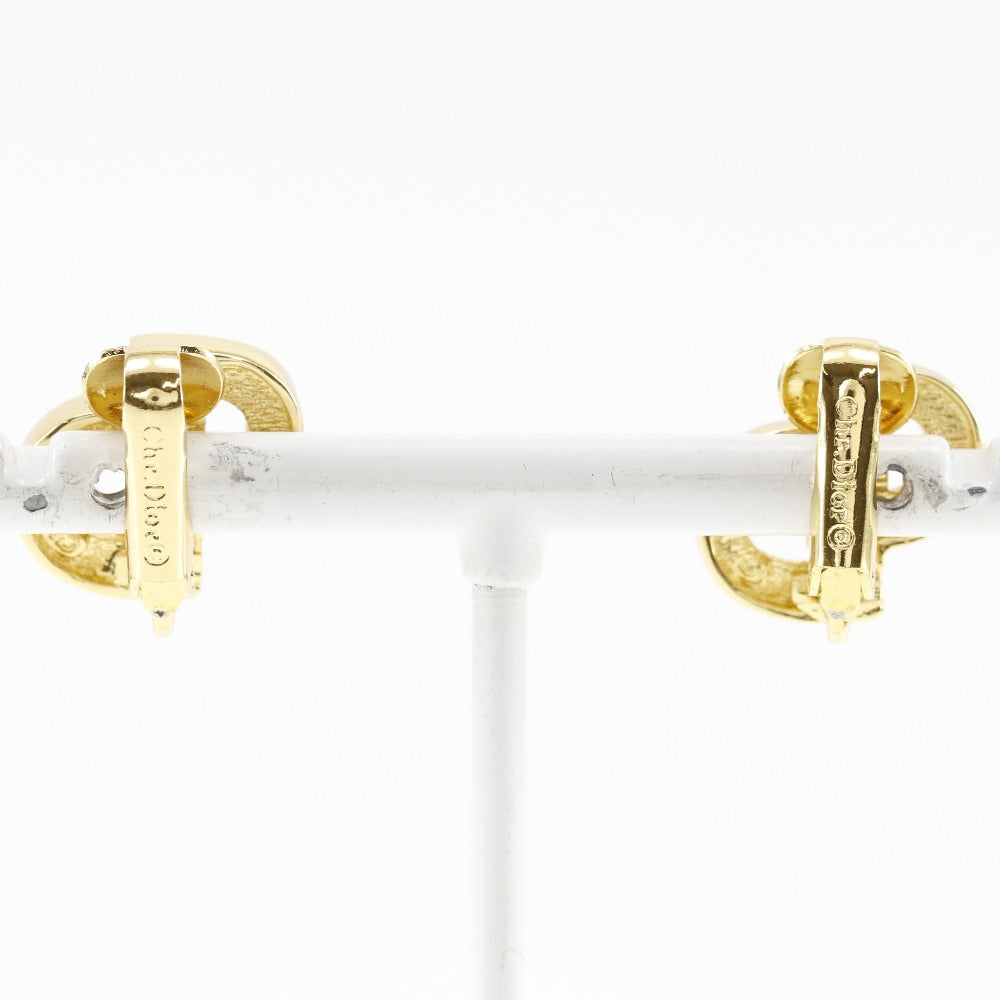 Christian Dior Earring Plated Gold, Rhinestones gold CD logo Women