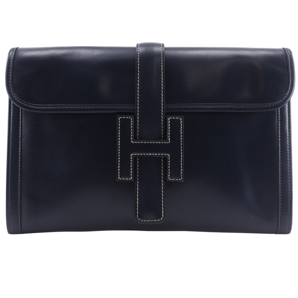 HERMES Clutch bag Box scarf Navy vintage JigePM