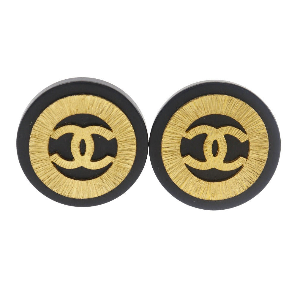 CHANEL Earring Plated Gold black vintage COCO Mark