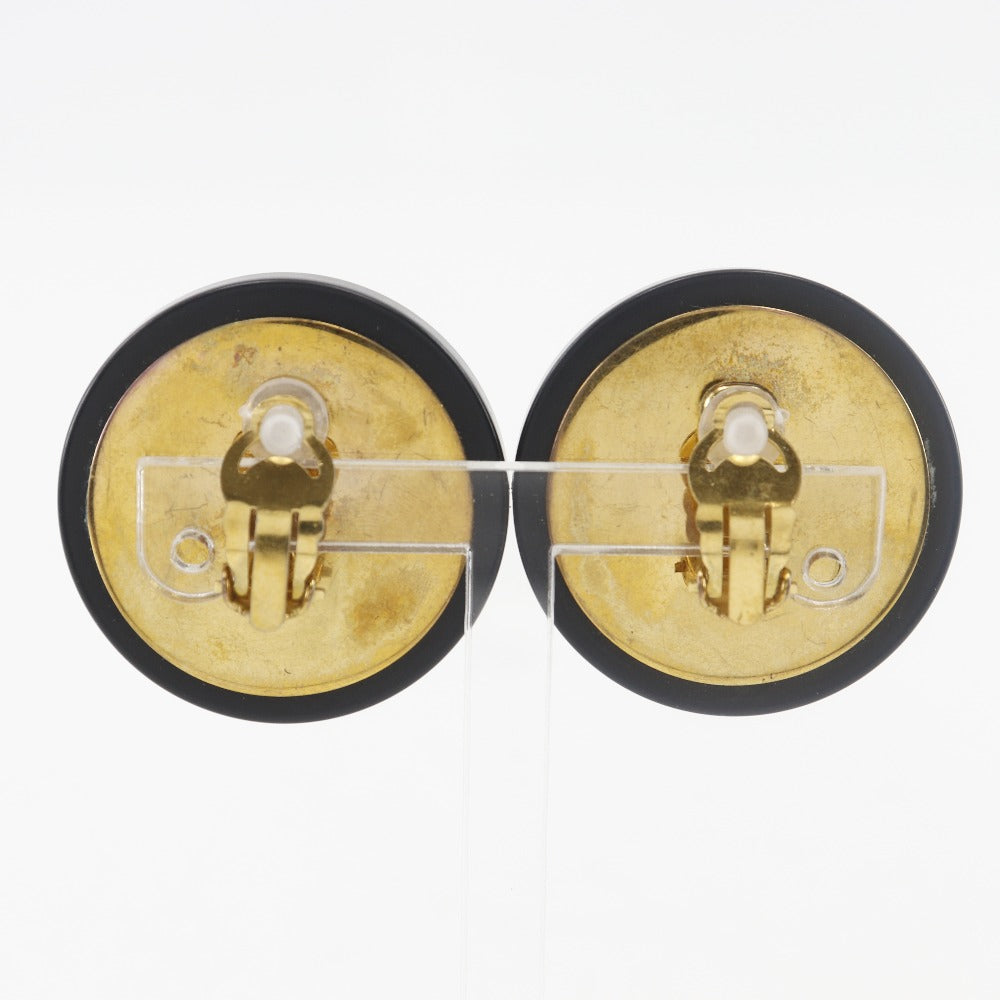 CHANEL Earring Plated Gold black vintage COCO Mark