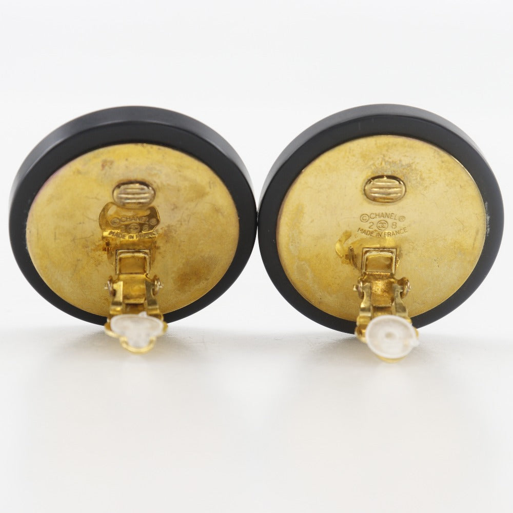 CHANEL Earring Plated Gold black vintage COCO Mark