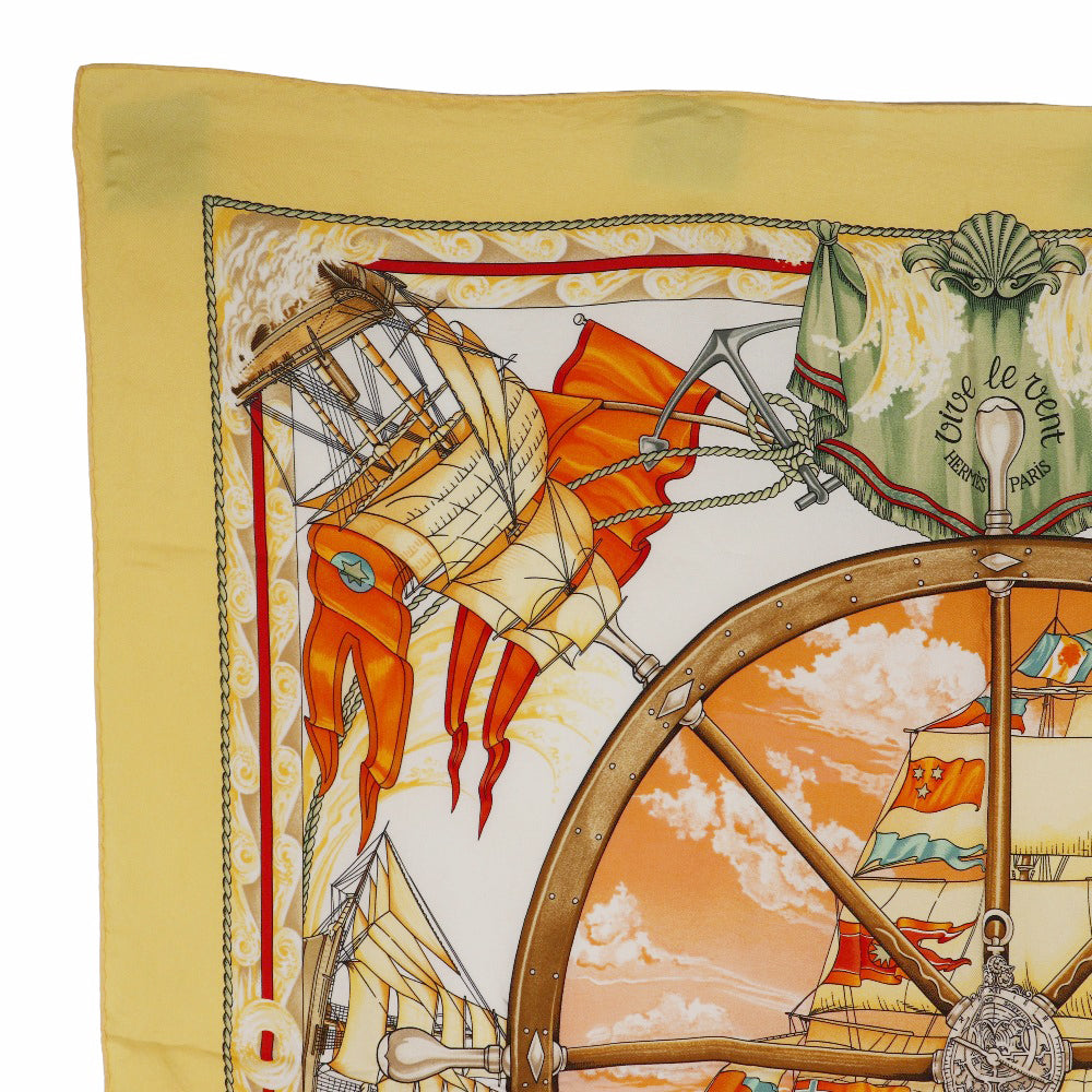 HERMES scarf silk yellow Vive le Vent Carre90