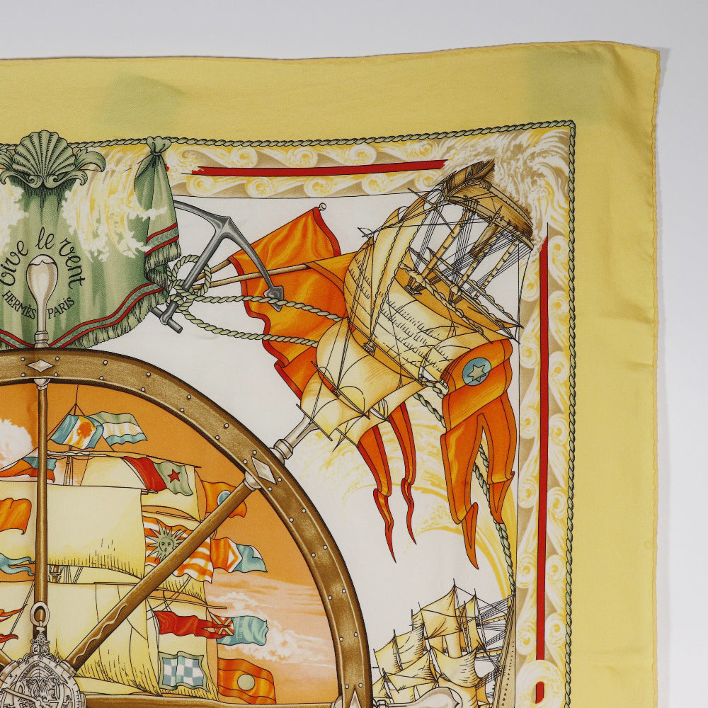 HERMES scarf silk yellow Vive le Vent Carre90