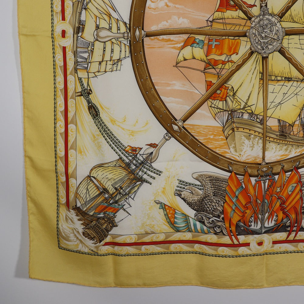 HERMES scarf silk yellow Vive le Vent Carre90