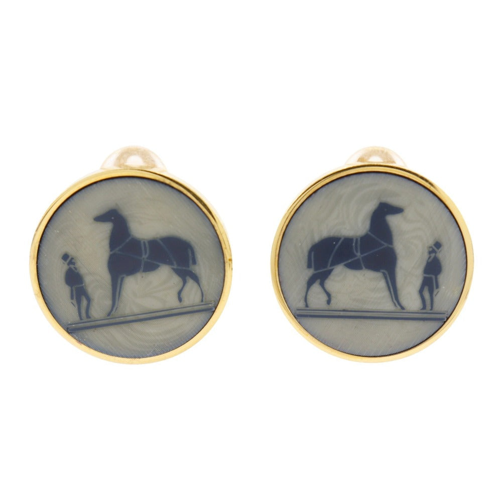 HERMES Earring Plated Gold gray vintage Corozo