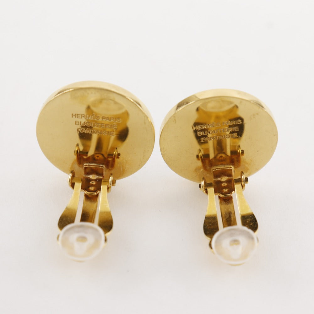 HERMES Earring Plated Gold gray vintage Corozo