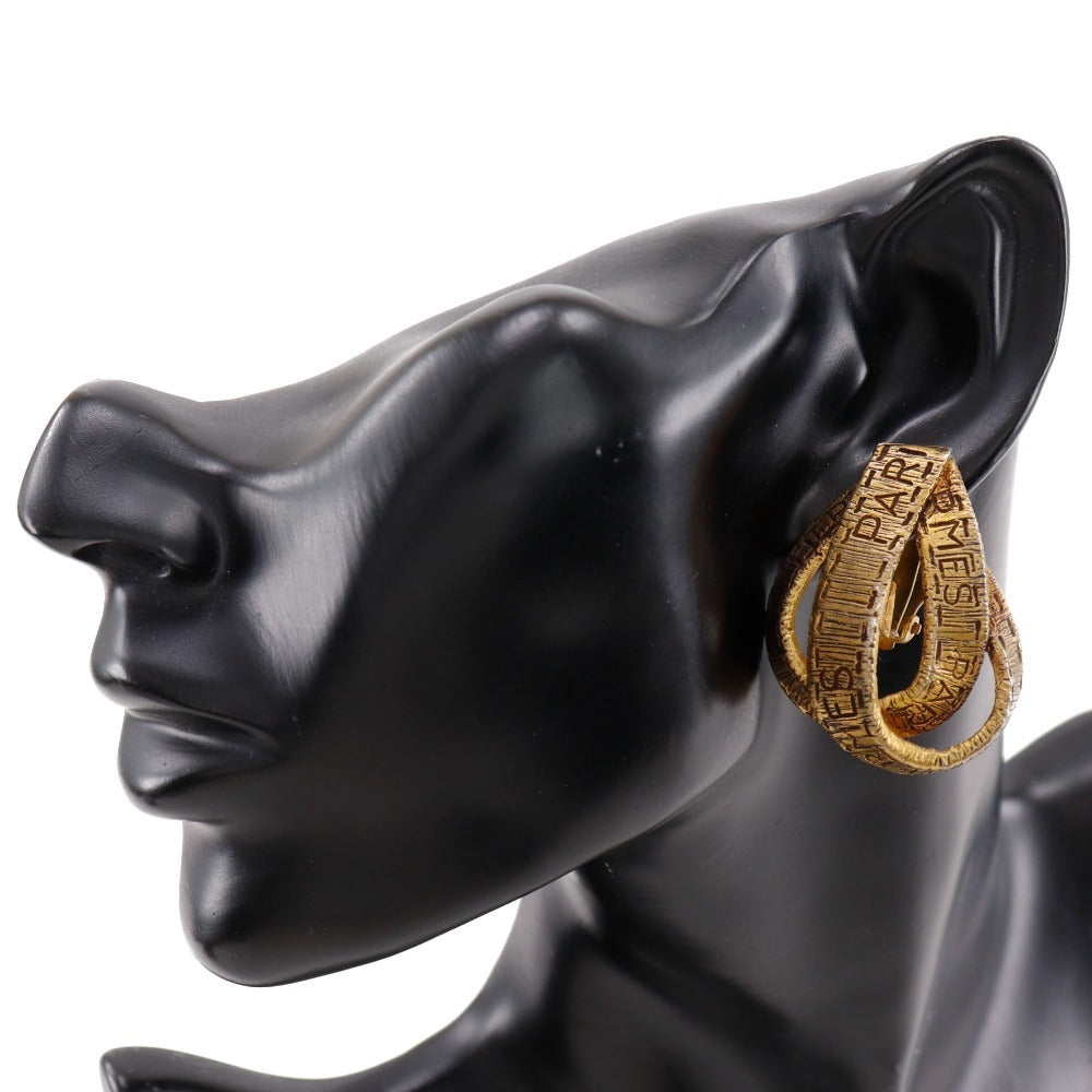 HERMES Earring Plated Gold gold BIJOUTERIE FANTAISIE Ribbon motif