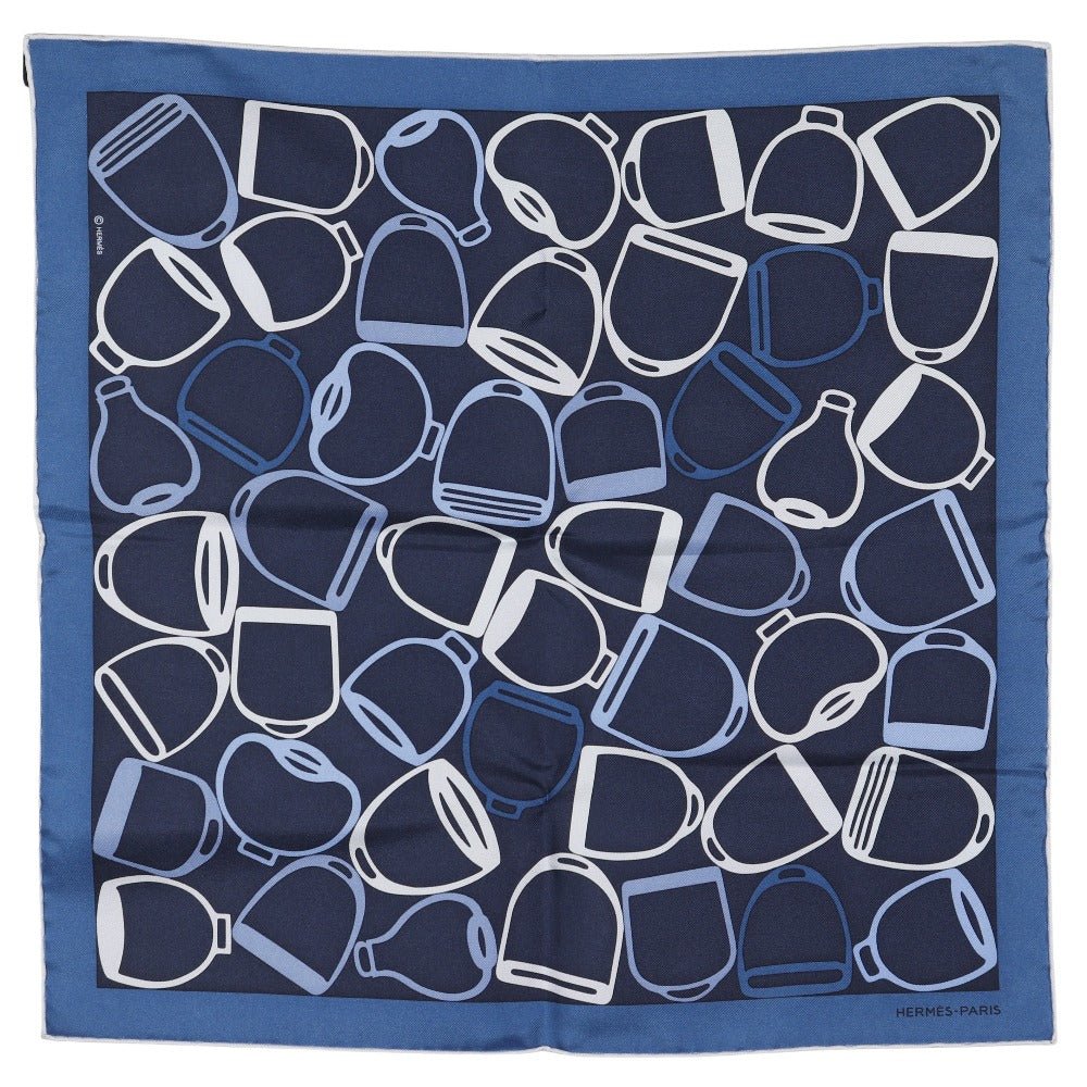 HERMES scarf silk Navy blue A vo etrie Pocket chief