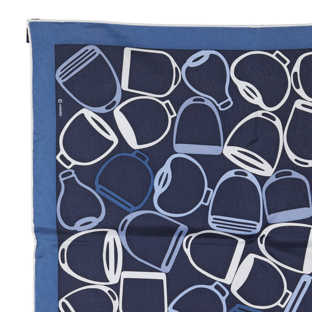 HERMES scarf silk Navy blue A vo etrie Pocket chief
