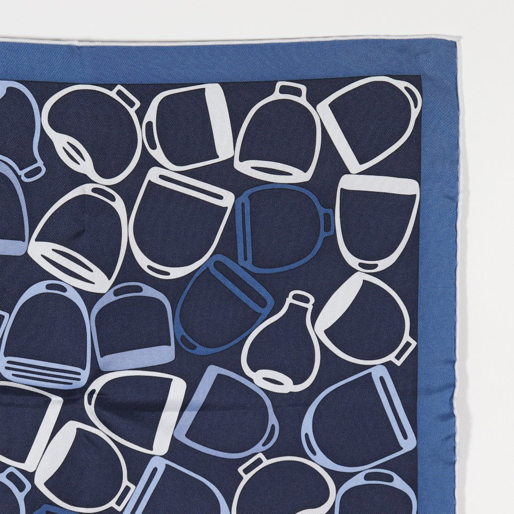 HERMES scarf silk Navy blue A vo etrie Pocket chief