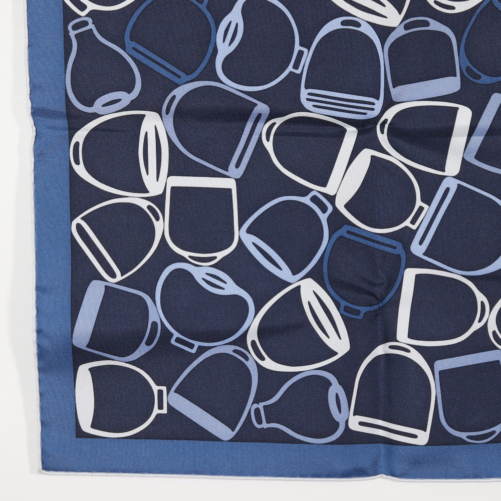 HERMES scarf silk Navy blue A vo etrie Pocket chief