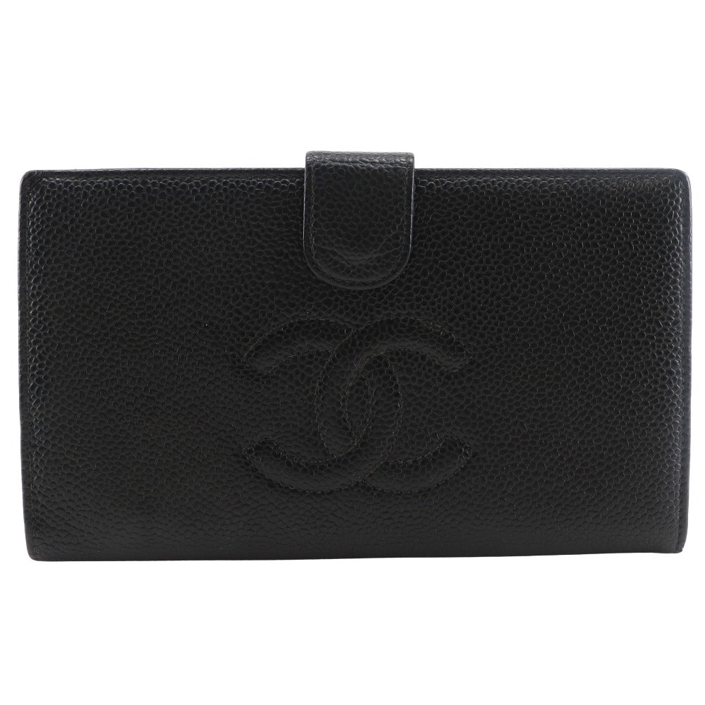 CHANEL Long Wallet Purse A13498 Caviar skin black Gamaguchi COCO Mark