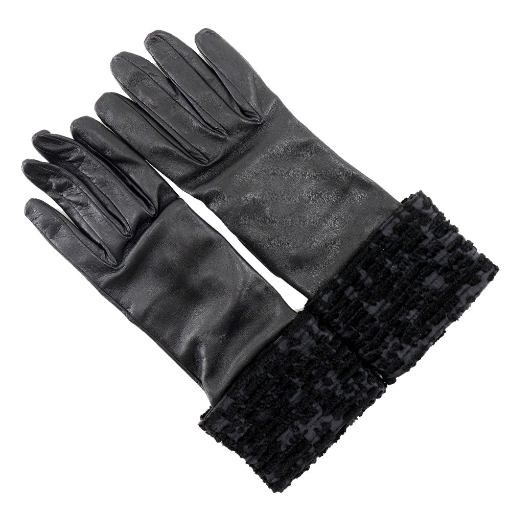 HERMES gloves Lambskin, Satin black Glove Women 7 1/2