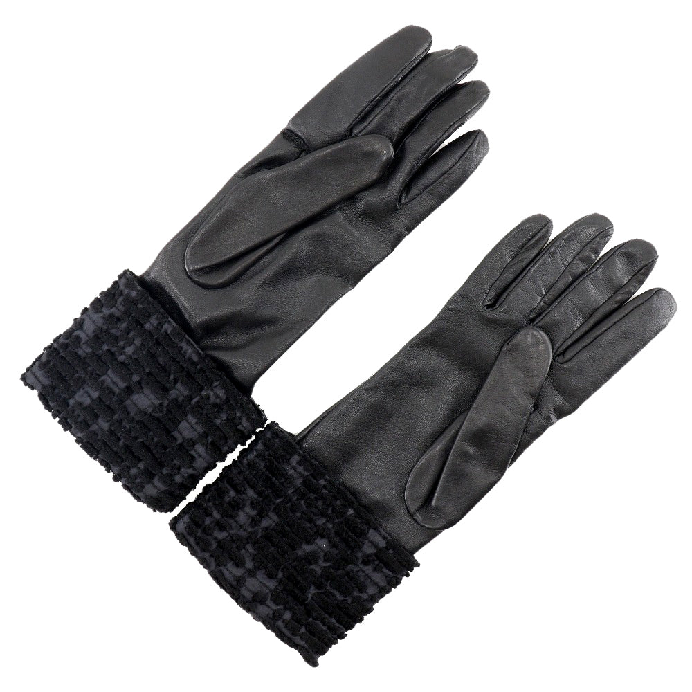 HERMES gloves Lambskin, Satin black Glove Women 7 1/2