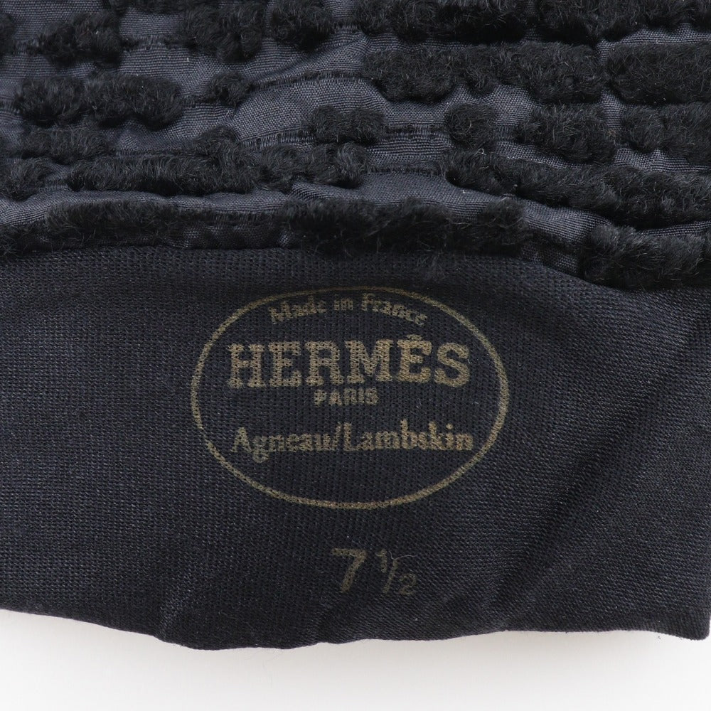 HERMES gloves Lambskin, Satin black Glove Women 7 1/2