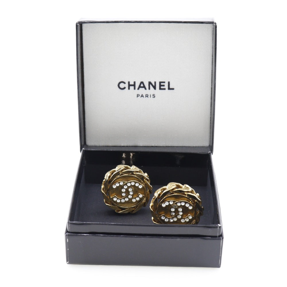 CHANEL Earring Plated Gold, Rhinestones gold vintage Chain COCO Mark Women