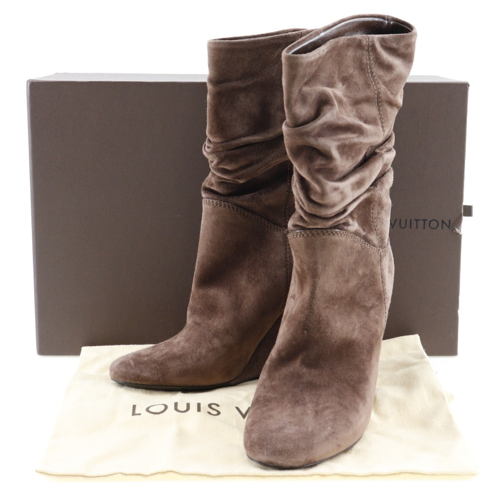 LOUIS VUITTON boots Suede Brown Wedge sole Ankle boots Women 34 1/2