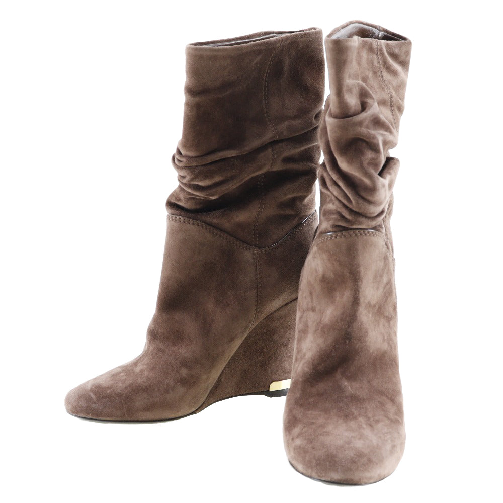 LOUIS VUITTON boots Suede Brown Wedge sole Ankle boots Women 34 1/2