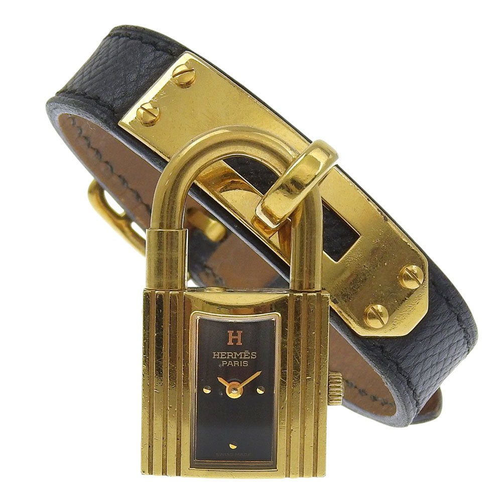HERMES Watches Quartz Plated Gold , Leather black Kelly watch black dial