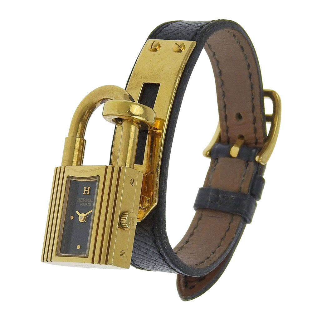 HERMES Watches Quartz Plated Gold , Leather black Kelly watch black dial