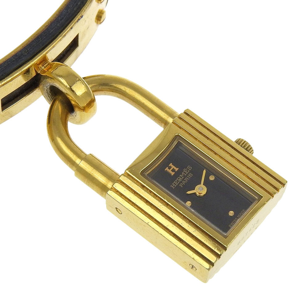 HERMES Watches Quartz Plated Gold , Leather black Kelly watch black dial