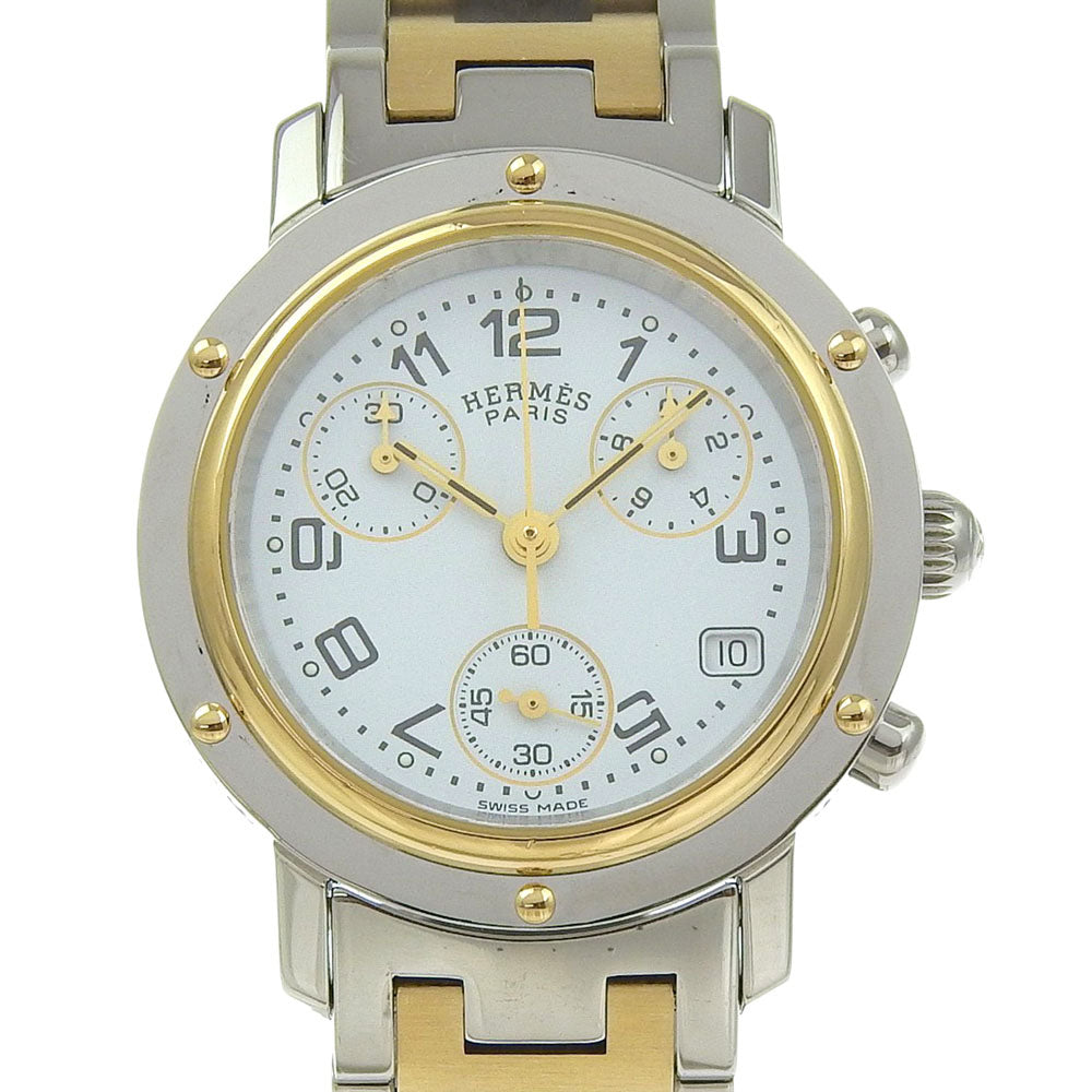 HERMES Watches Quartz CL1.320 Stainless Steel , Plated Gold white Chronograph Clipper white dial