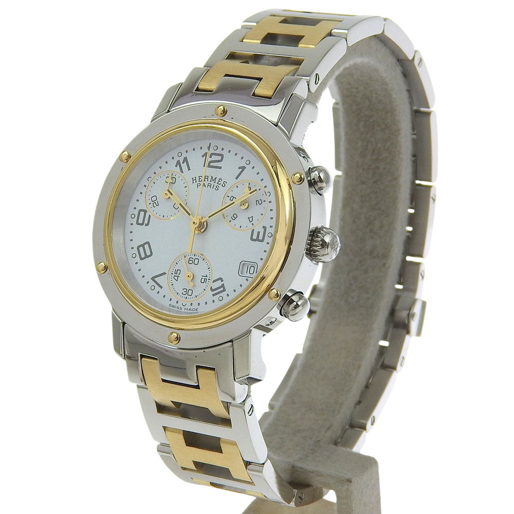 HERMES Watches Quartz CL1.320 Stainless Steel , Plated Gold white Chronograph Clipper white dial