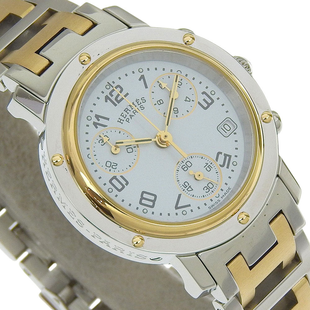 HERMES Watches Quartz CL1.320 Stainless Steel , Plated Gold white Chronograph Clipper white dial