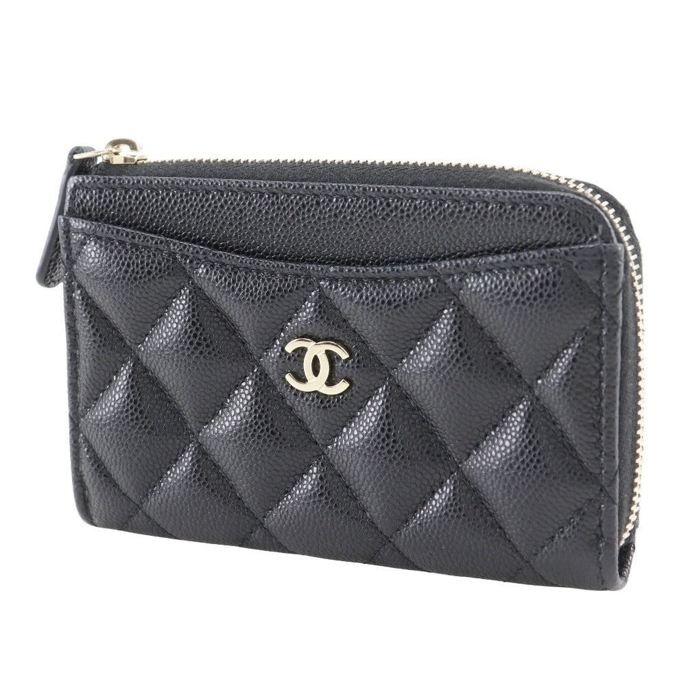 CHANEL Coin case Caviar skin black L-shaped fastener Matrasse