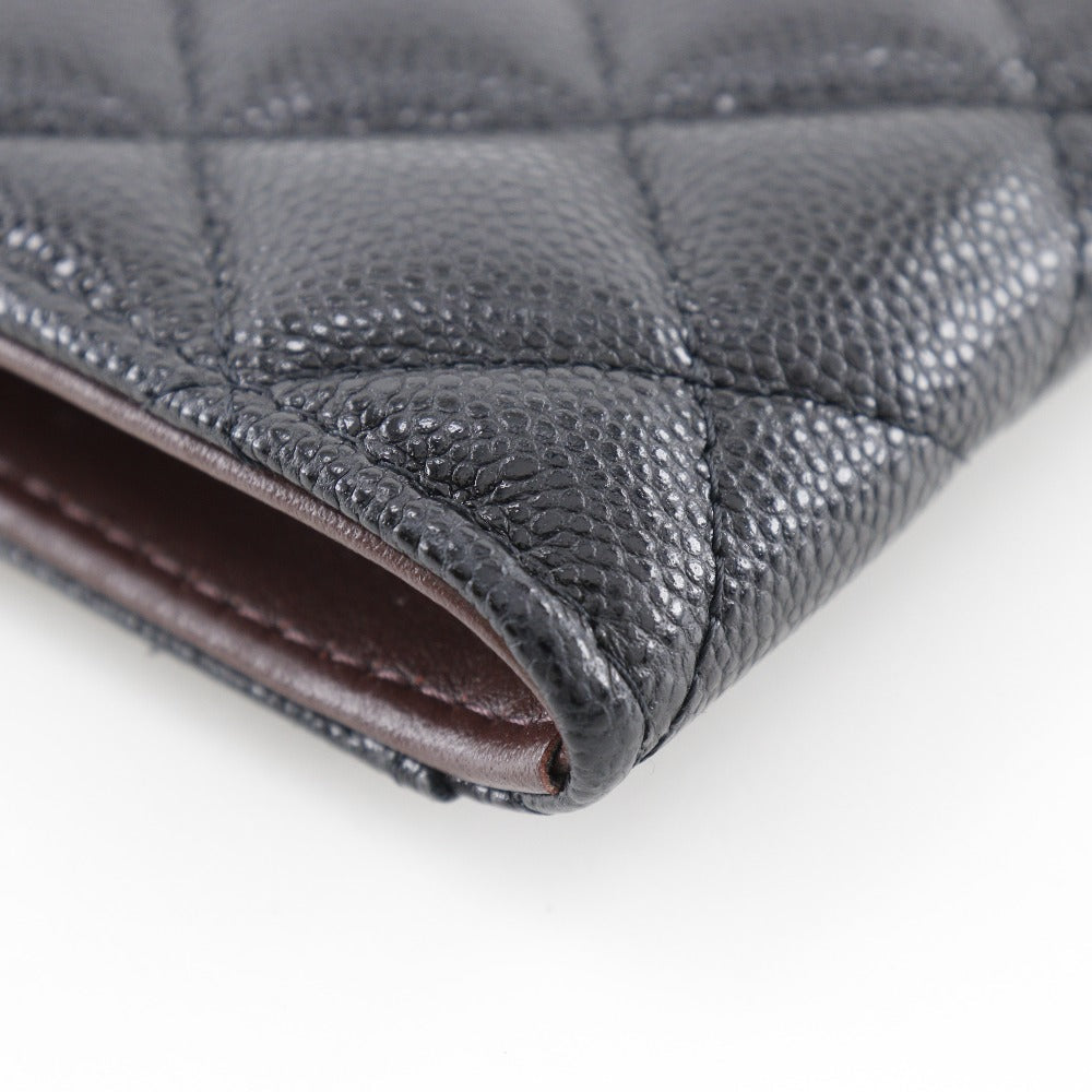 CHANEL Coin case Caviar skin black L-shaped fastener Matrasse