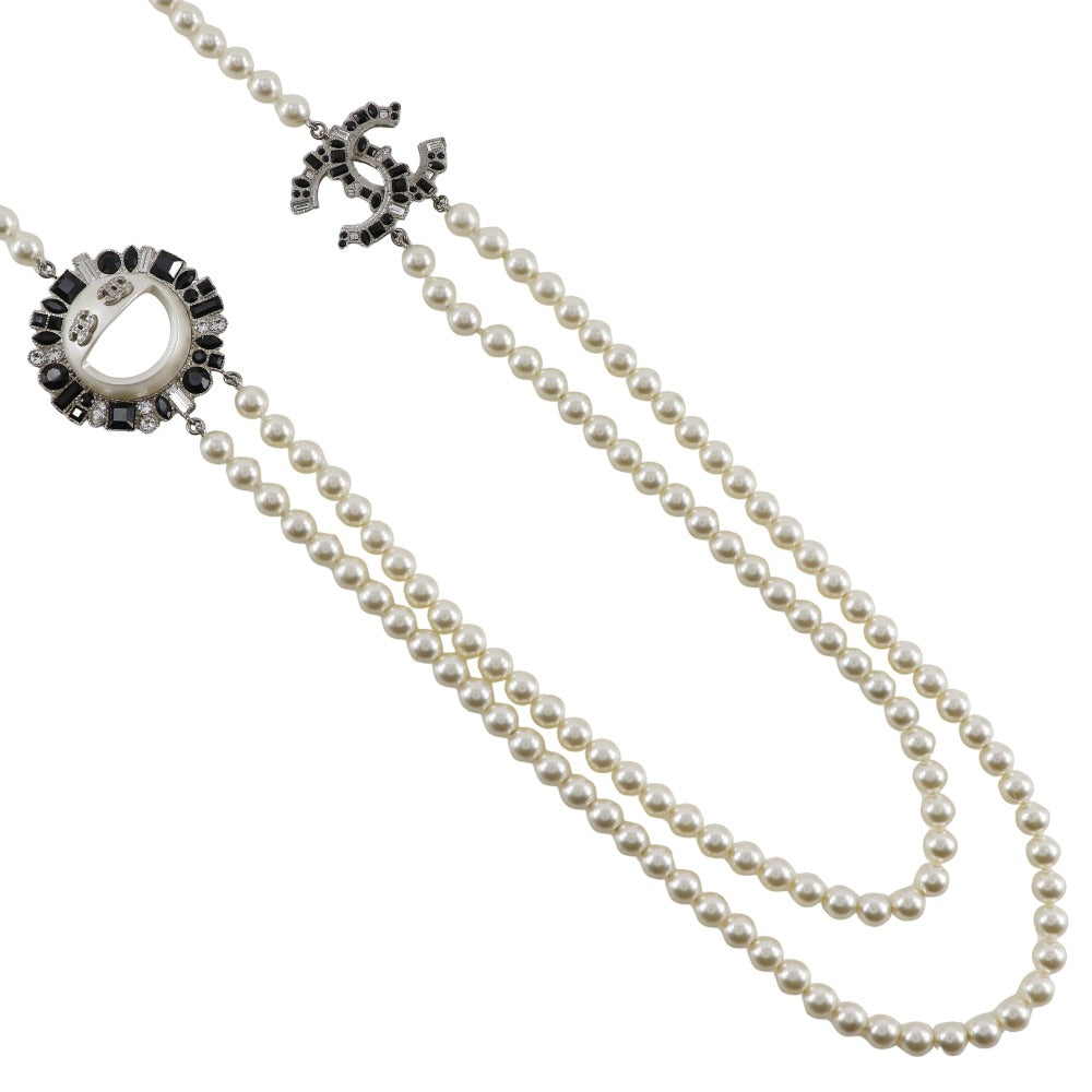 CHANEL Necklace Faux pearls, rhinestones black COCO Mark Smile