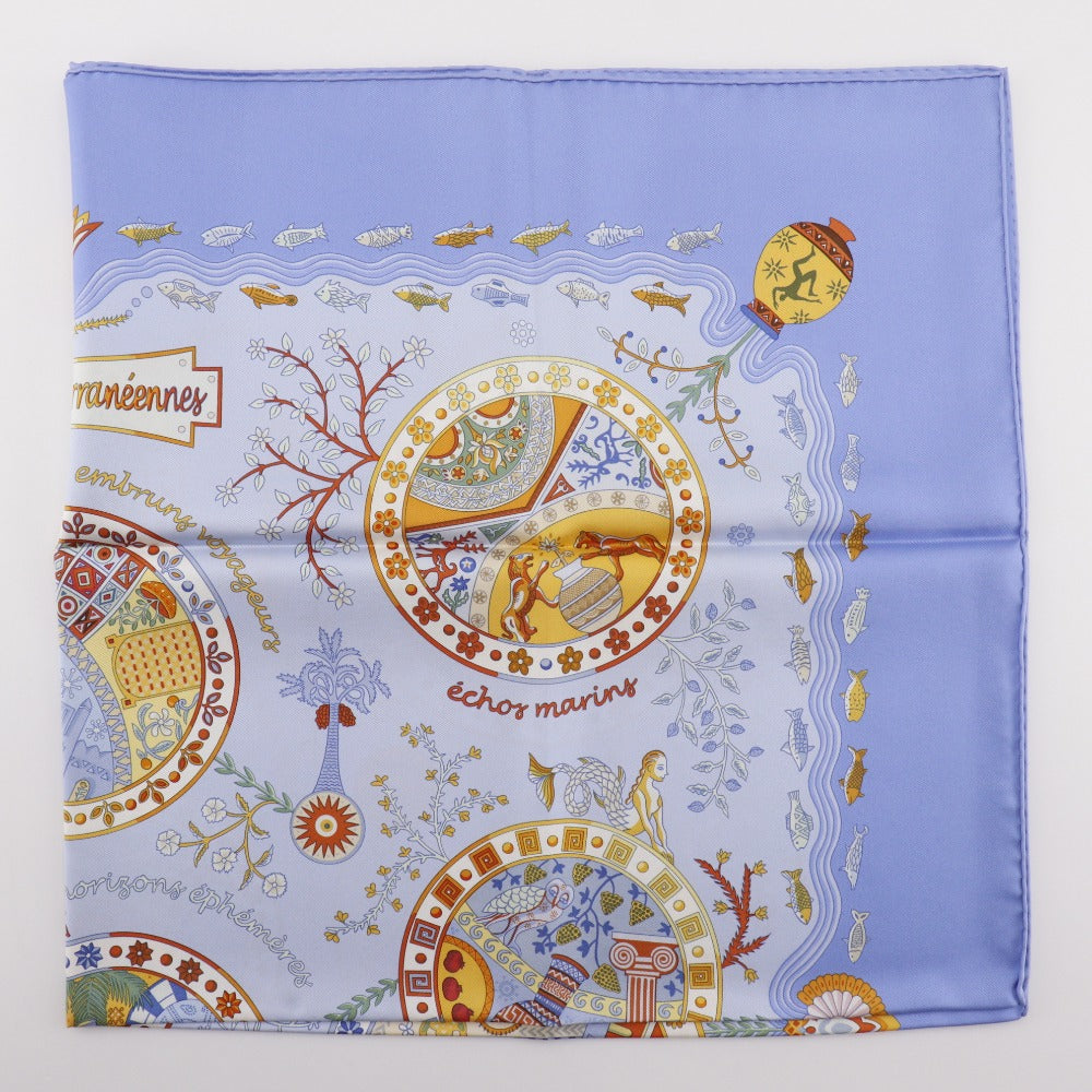 HERMES scarf silk blue Mediterranean port town Carre90