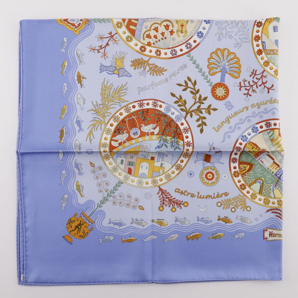 HERMES scarf silk blue Mediterranean port town Carre90