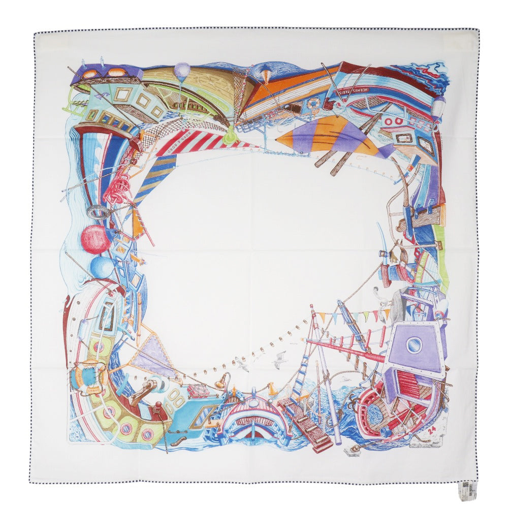 HERMES scarf cotton blue Bord a Bord Carre80