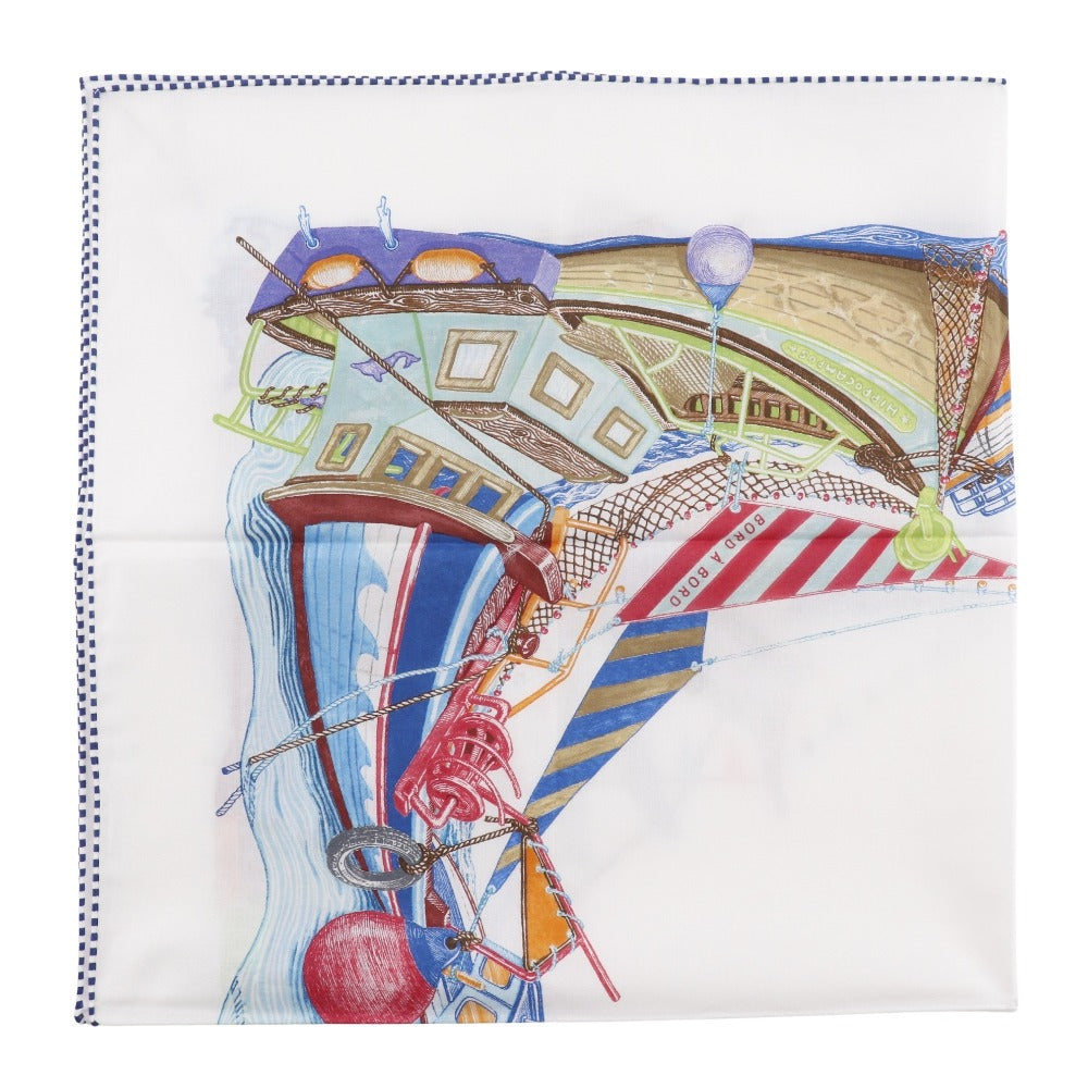 HERMES scarf cotton blue Bord a Bord Carre80