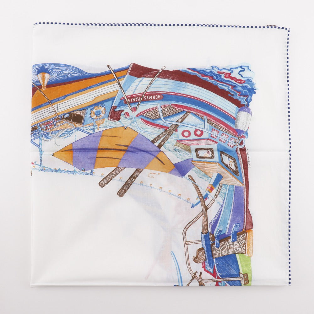 HERMES scarf cotton blue Bord a Bord Carre80