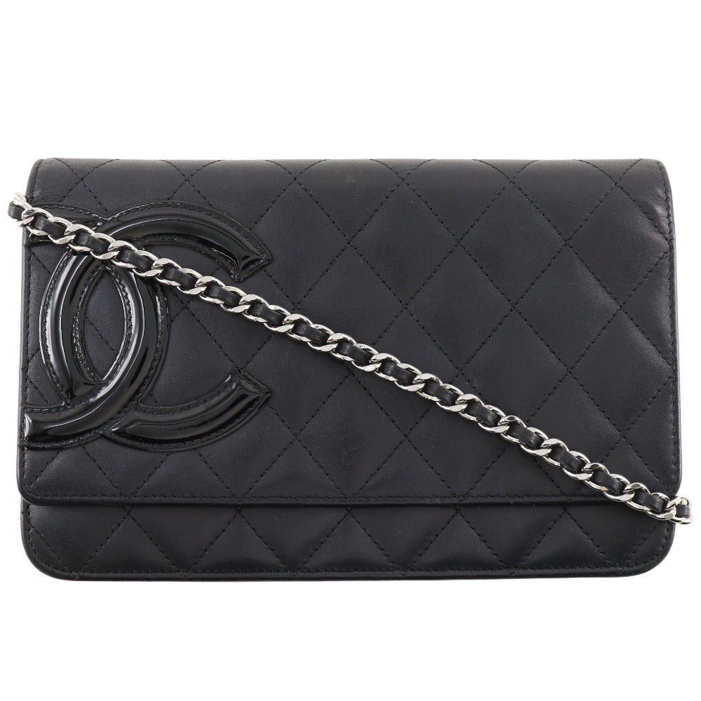 CHANEL Long Wallet Purse A46646 Calfskin, enamel black Cambon line Chain wallet Women