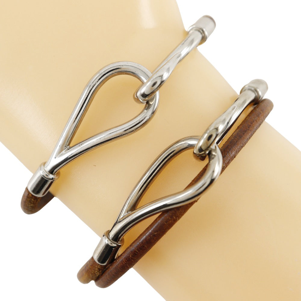 HERMES bracelet leather Brown choker set jumbo Women